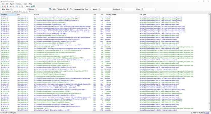 Takto vypadá Apache Logs Viewer spuštěný