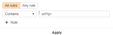 Filtr v Ahrefs, který hledá Referring URL obsahující url?q= a odhalí přesměrování Google domén